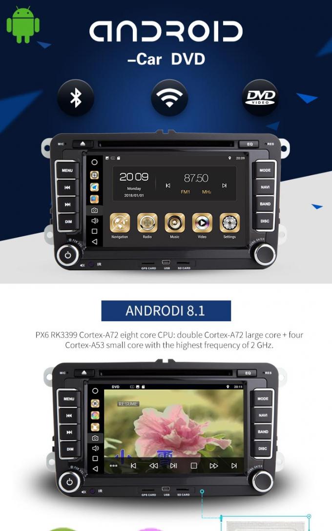 7 Auto Zoll-Touch Screen Volkswagen-DVD-Spieler-Androids 8,1 mit Wifi BT GPS ZUSATZ